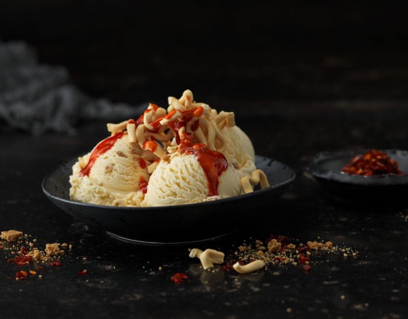 Gingernut Ice Cream & Sriracha with Crispy Noodles